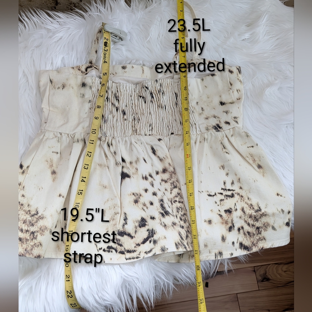 Davi & Dani Spotted Peplum Denim Top in Cream & Brown Super Soft Material New - Picture 13 of 16